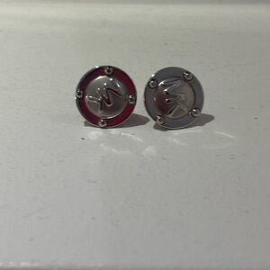 Michael Kors Red and Silver Logo Stud Earrings